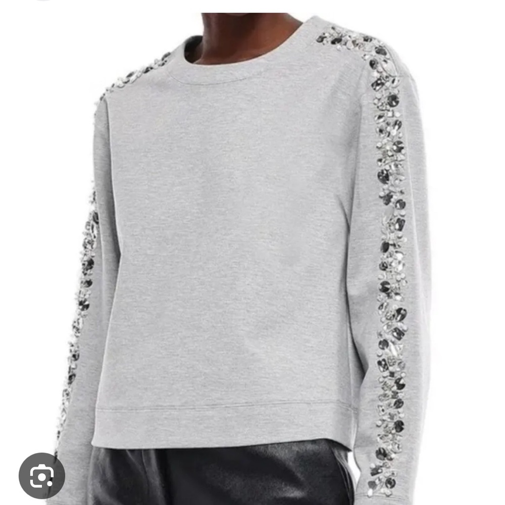 Veronica Beard Light Gray Crystal-Embellished Sleeve Sweatshirt